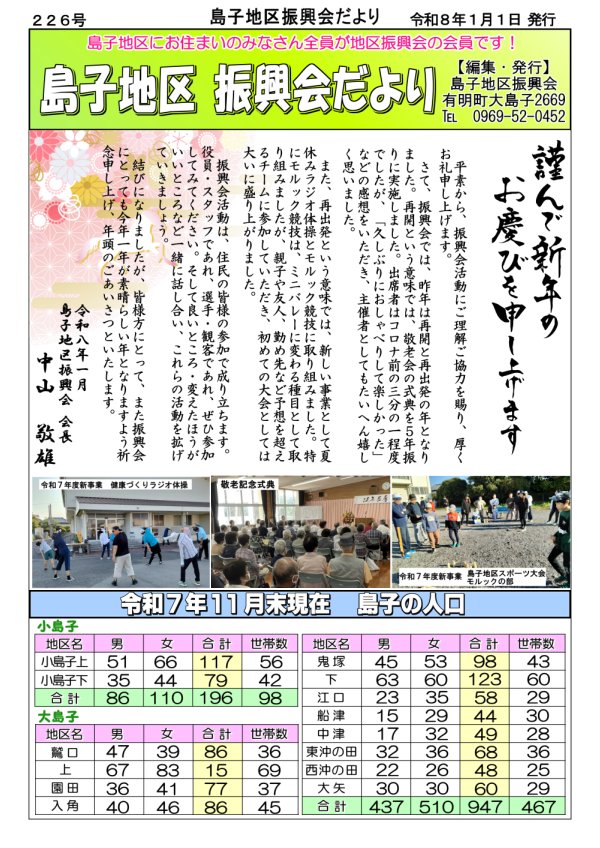 島子地区振興会だより１月１日号をUPしました