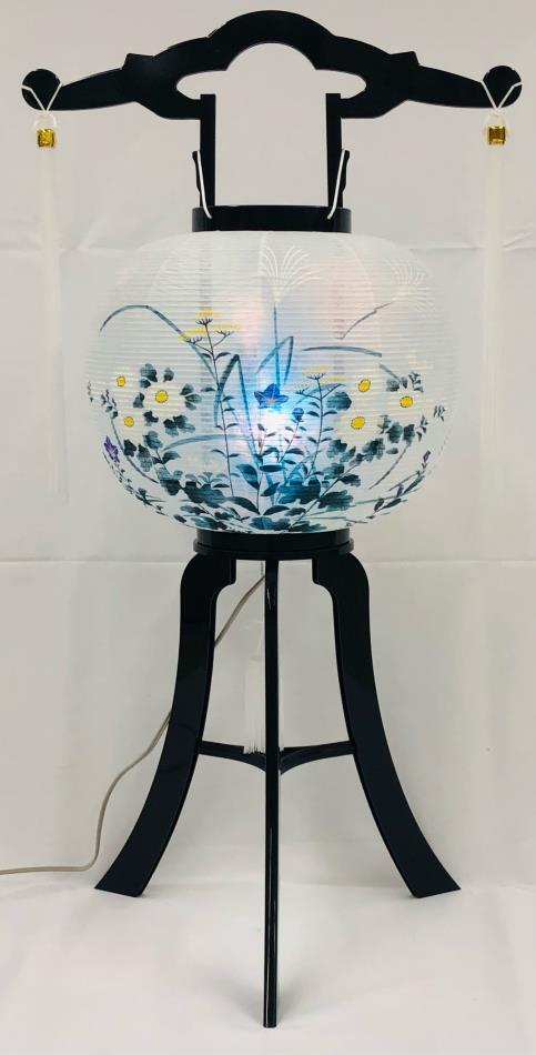 回転行灯 菊墨絵(色絵) 11号 ビニロン プラ足 電気コード式 税込5000円