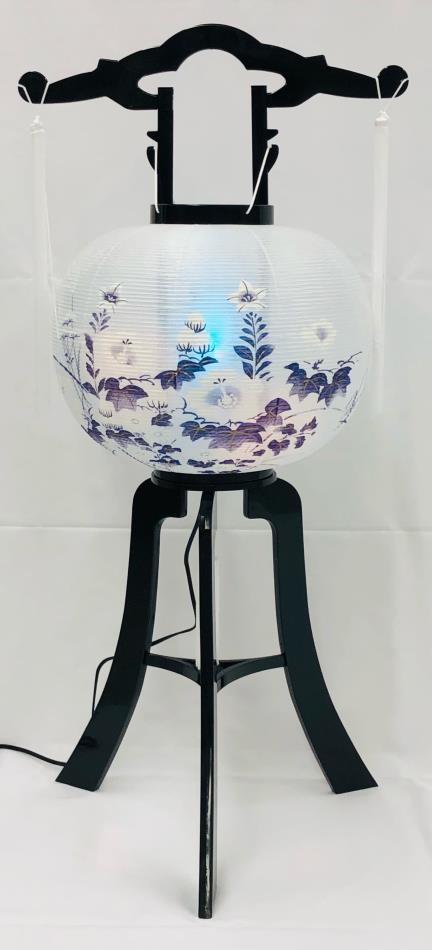 回転行灯 芙蓉 紫絵 12号 ビニロン プラ足 電気コード式 税込6600円