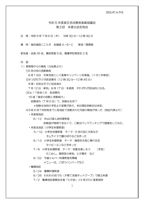 本渡分会定例会報告120230706