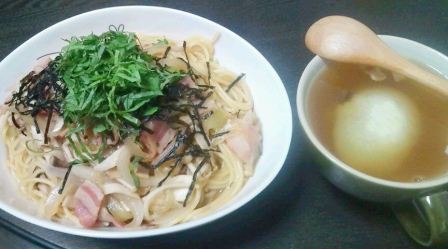 茸とベーコンの和風パスタ