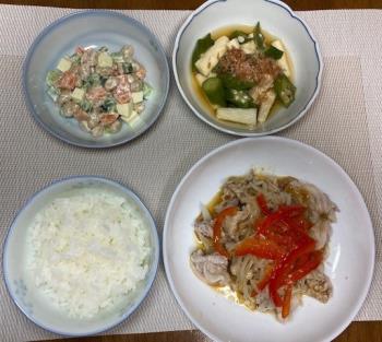メニュー組合せレシピ（豚しゃぶレモンわさびソース、長芋とおくらのだし和え、大豆かみかみサラダ）