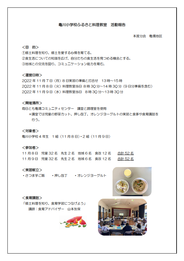 2022亀川料理教室報告1